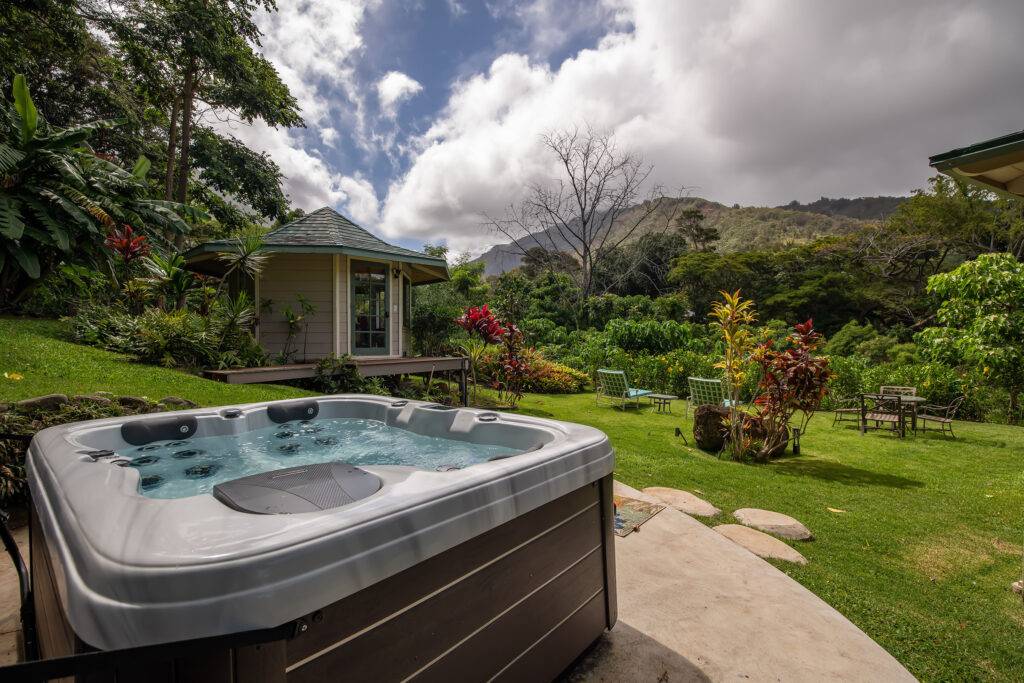 Hot tub and gazebo showing the jets in action