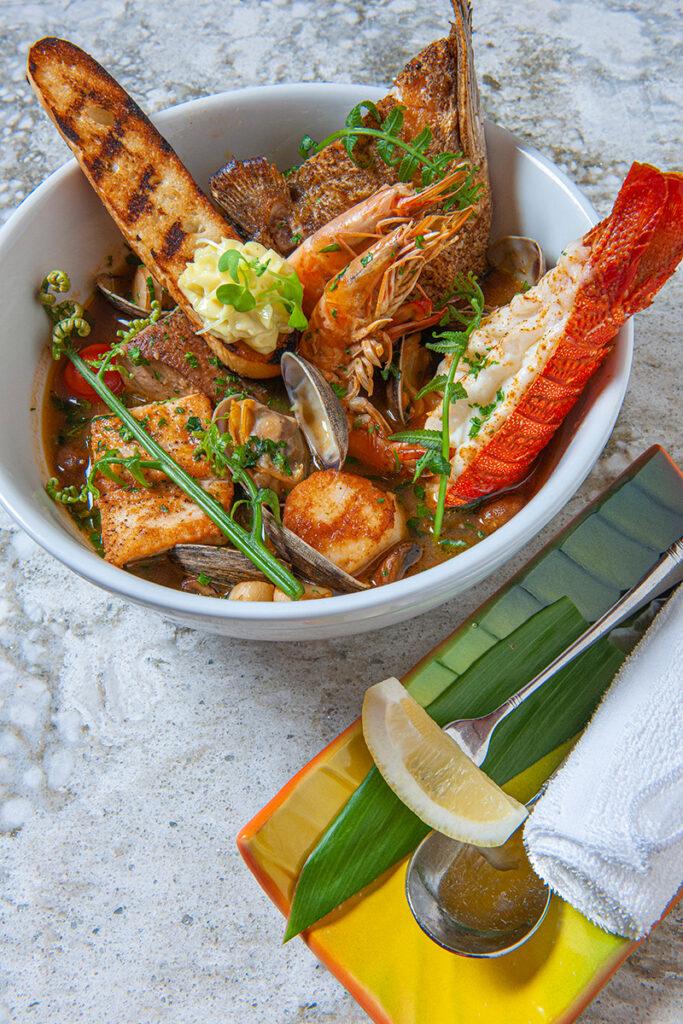 Mama's Fish House Bouillabaisse showing lobster and shrimps